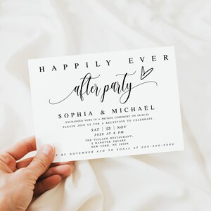 Templett Invitation, Reception Party Template, Happily Ever After Party, Elopement, Digital Download, Fully Editable, Printable Invite f27 image 3