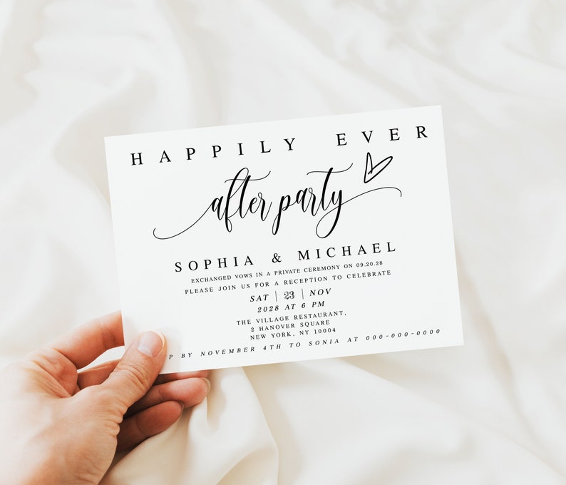 Templett Invitation, Reception Party Template, Happily Ever After Party, Elopement, Digital Download, Fully Editable, Printable Invite f27 image 3