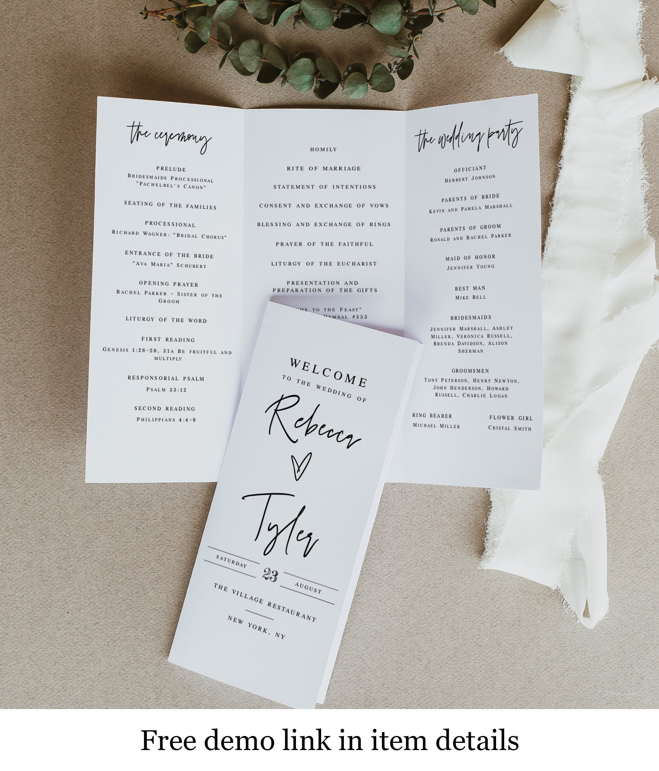 Tri Fold Wedding Program Template