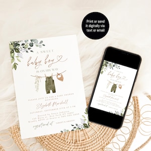 Greenery Baby Shower Invitation, Digital Greenery Baby Shower Invite Template #c61c