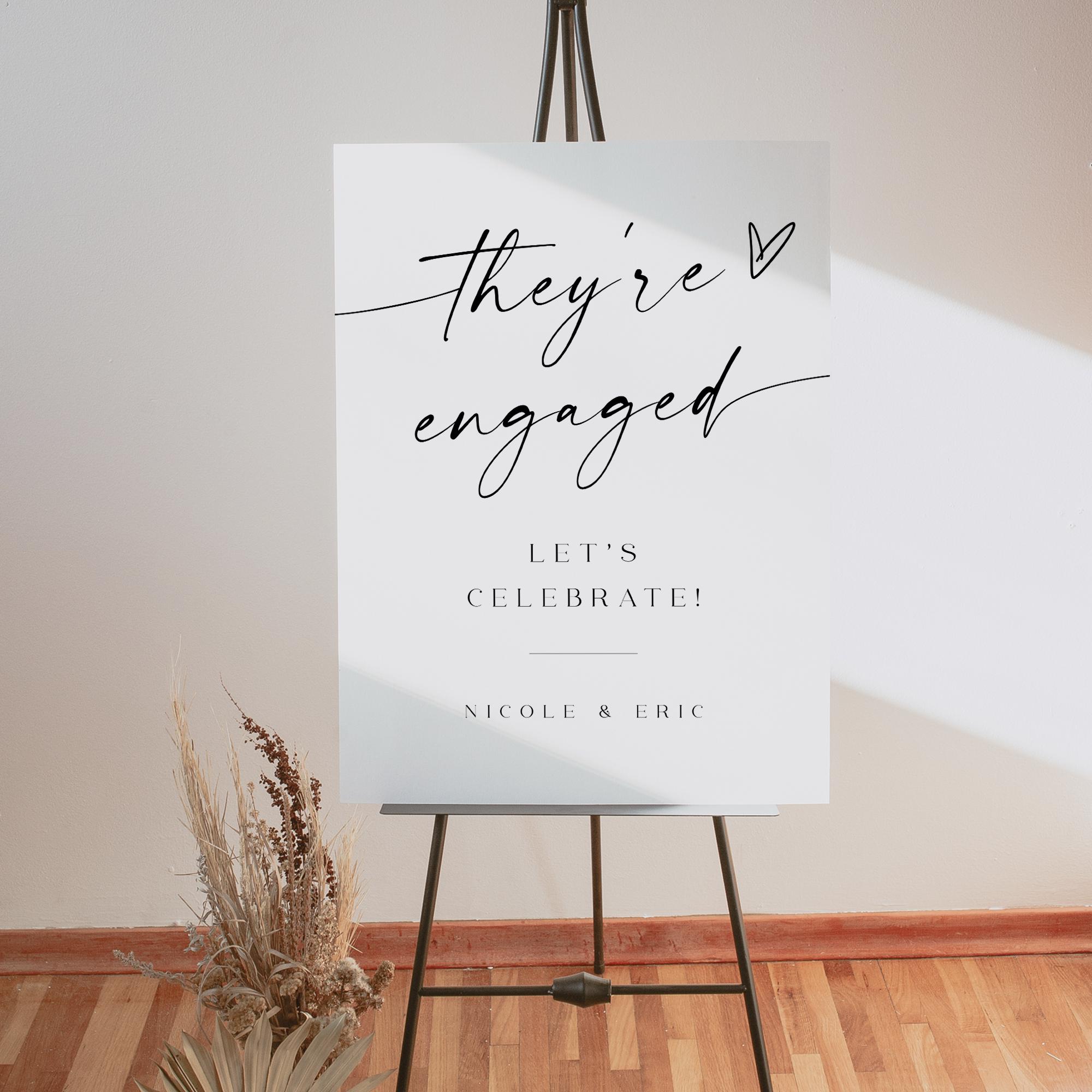 Engaged Sign On String They're Engaged Sign, Printable Engagement Party Welcome Sign, Theyre ...