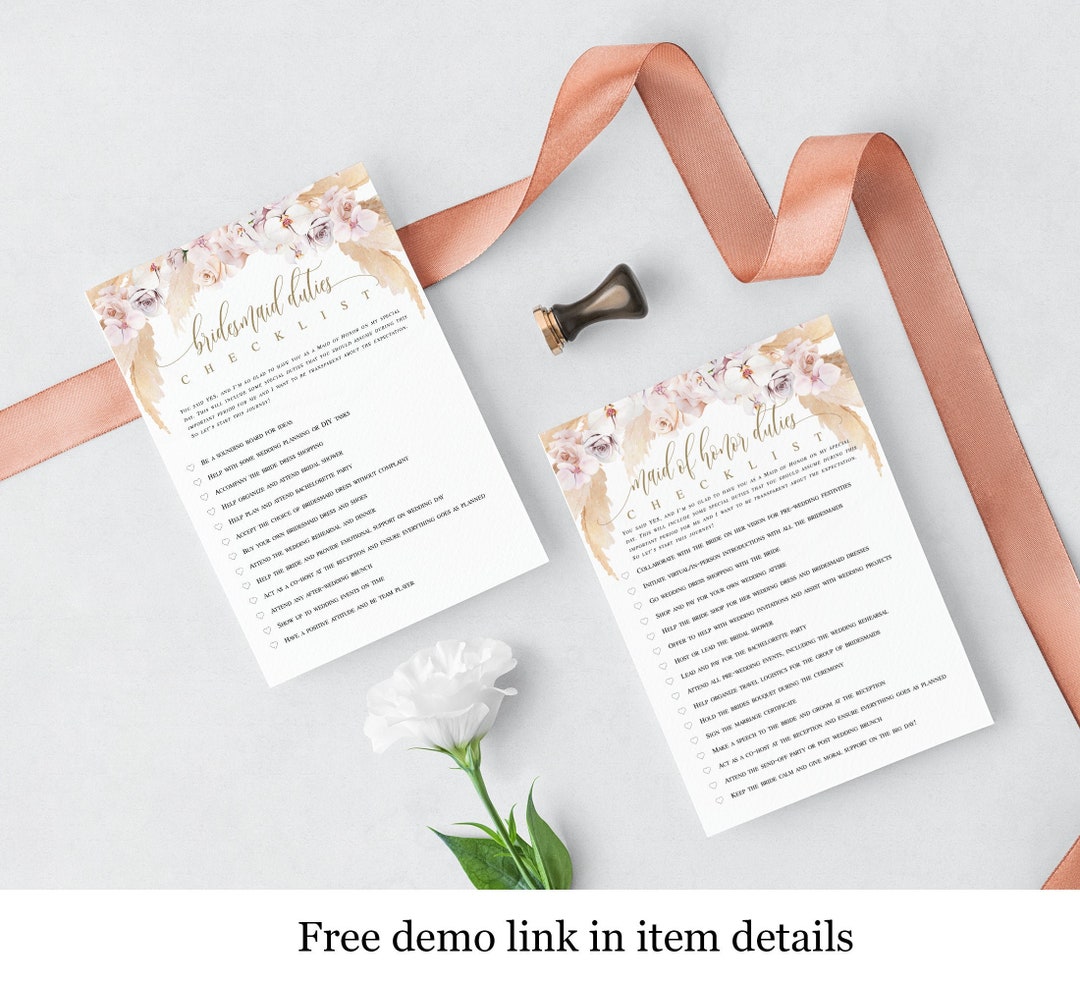 Bridesmaid Duties Checklist Template Bridal Party Etsy