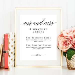 Mr and Mrs Signature drink sign download Editable template Wedding template DIY Signature cocktail sign Wedding drink menu template vm51 image 1