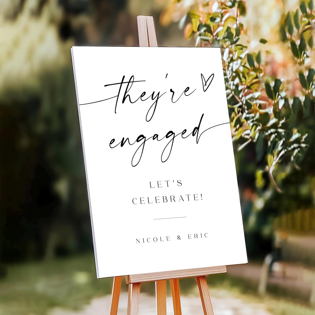 Engaged Tag They're Engaged Sign, Canva Welcome Sign Template, Printable Engagement ...