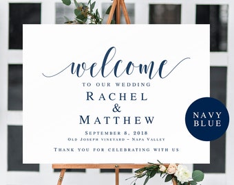 Navy welcome wedding sign printable Welcome wedding template Horizontal welcome sign wedding Editable wedding sign Navy welcome sign #vm23