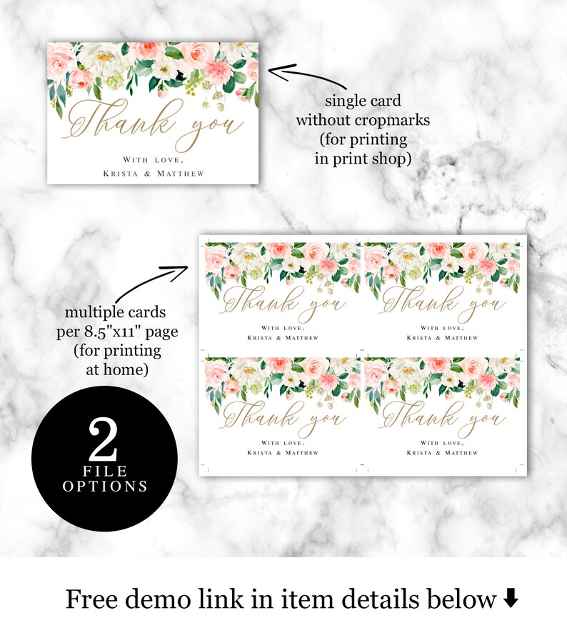 Blush Floral Thank you editable Instant download Wedding reception cards Printable Templett 100/% Editable text Invitation insert DIY #vmt423