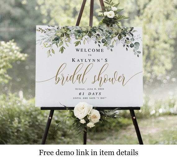 Bridal Shower Welcome Sign Template, Download, Try Before You Buy, Party,  Reception, Brunch Poster, Edit With Templett, Greenery Gold c61 -   Canada