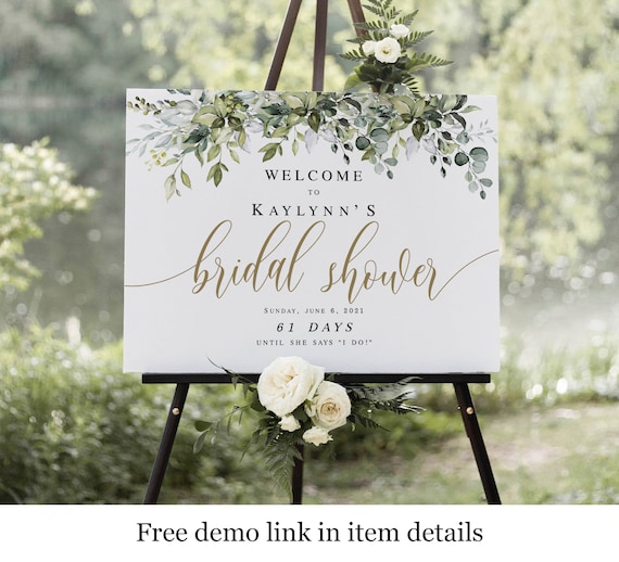 Bridal Shower Welcome Sign Template, Download, Try Before You Buy, Party,  Reception, Brunch Poster, Edit With Templett, Greenery Gold c61 