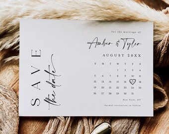 Minimalist Save the Date Template, Calendar Save The Date Card, Photo Save the Date Invite, Engagement Save The Date Downloadable, Boho #f41