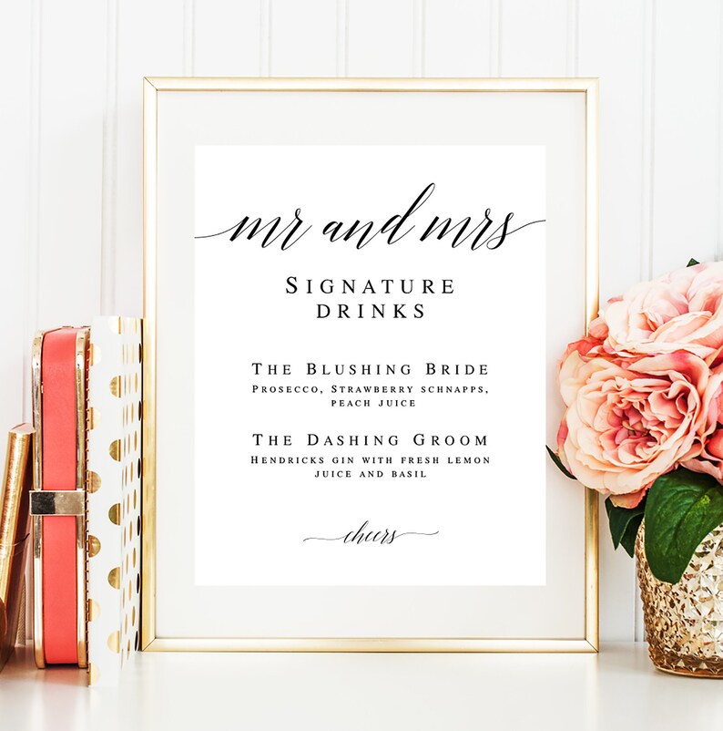 Mr and Mrs Signature drink sign download Editable template Wedding template DIY Signature cocktail sign Wedding drink menu template vm51 image 9