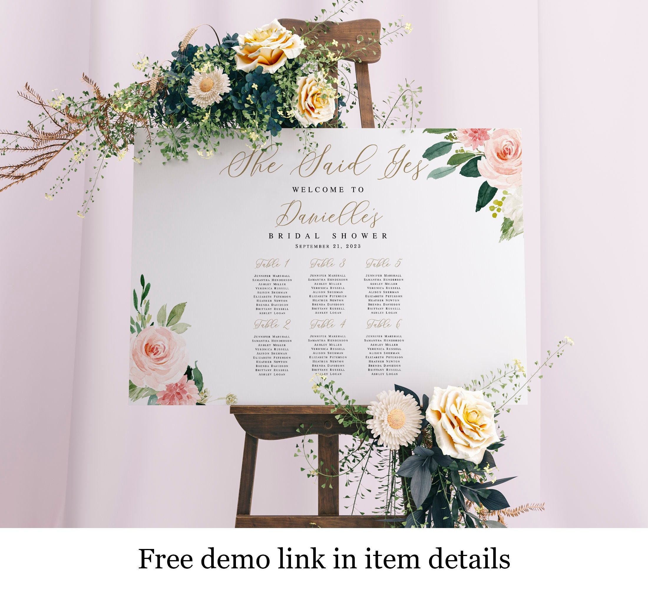 Bridal Shower Seating Chart 4 5 or 6 Tables She Said Yes Etsy UK