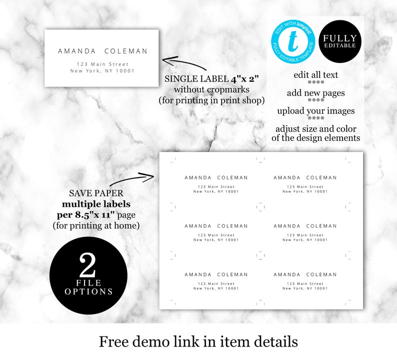 return address labels template digital download printable