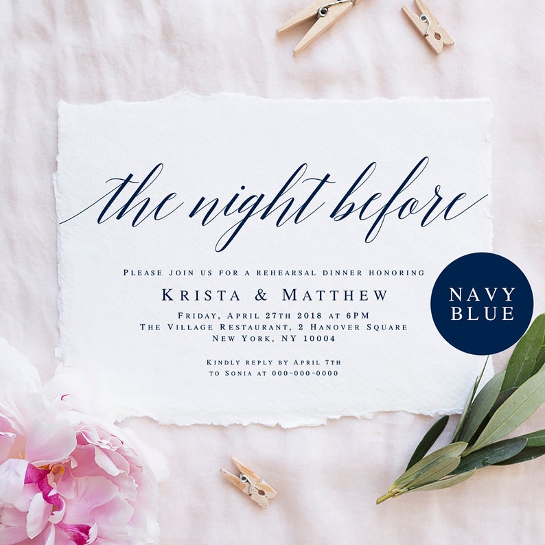 Navy Rehearsal Dinner Invitation Diy Printable Templates The Night Before Pre Wedding Party Editable Vm53