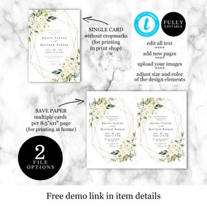 Wedding invite sets printable templates Try before you buy 100% Editable Templett Invitation White Floral, Simple, Gold Geometric vmt3116 image 9