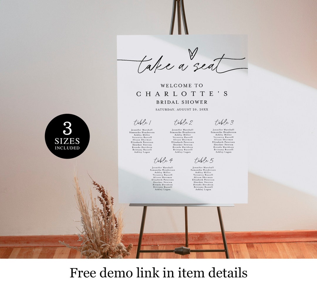 Bridal Shower Seating Chart Template, Edit With Templett, 4, 5 or 6