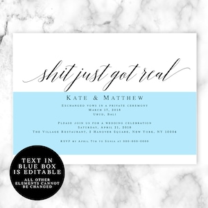 Just got real Elopement invitation template Funny save the date template DIY Wedding announcement template Just married announcement vm51 image 2