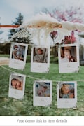 First Birthday Banner Template, Monthly Milestone Cards, 1st Birthday Photo Banner, Garland, Gender Neutral, Greenery Gold, Foliage DIY #c61