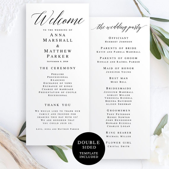 Wedding Programs Instant Download Editable Template Welcome Etsy