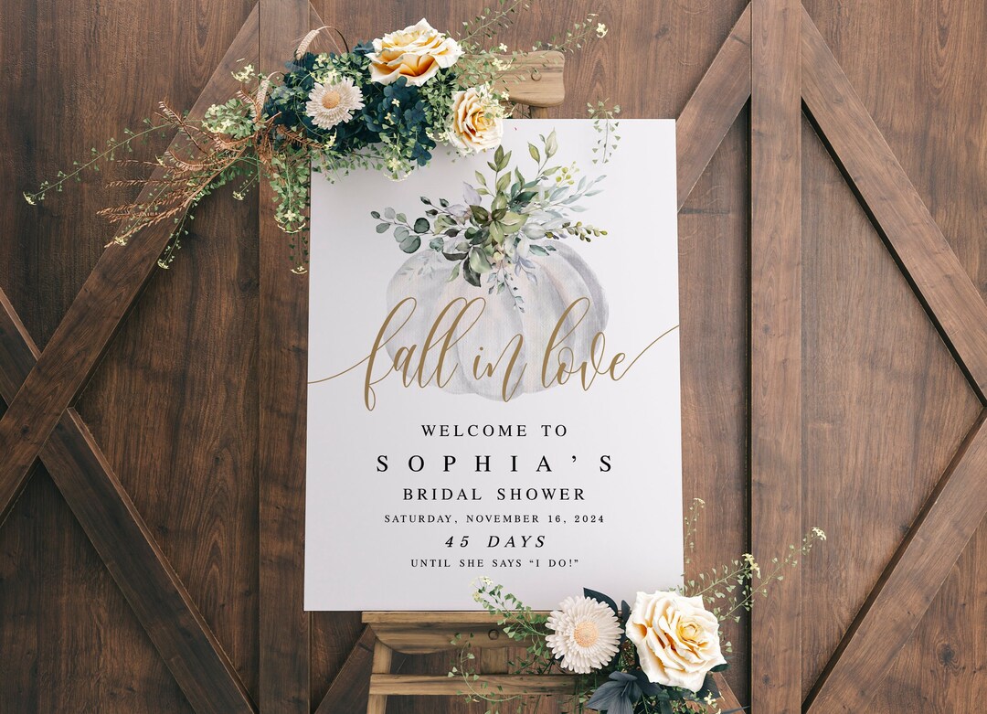 Portrait Bridal Shower Welcome Sign Template Fall in Love - Etsy