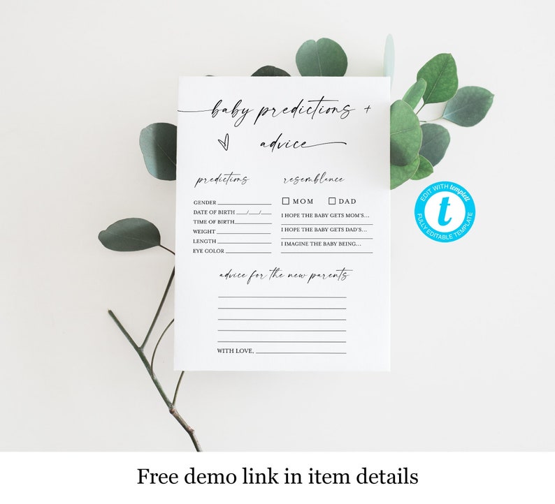 Baby Predictions and Advice Cards Template Printable - Etsy