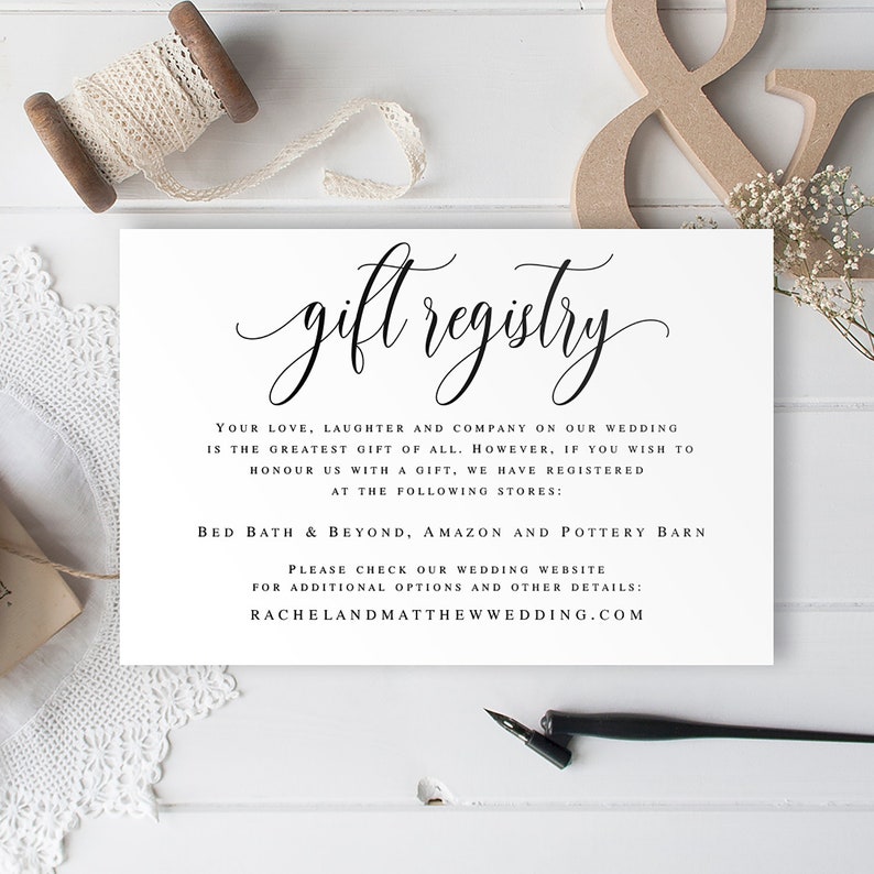 Gift registry card template Wedding enclosure card