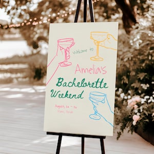 Hand Drawn Bachelorette Weekend Welcome Sign Template, Quirky Funky Colorful Bachelorette Party Welcome Sign Hand Drawn Style Bach Sign #c97