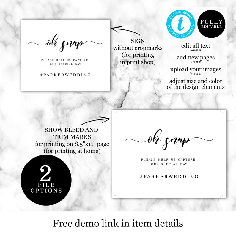 Printable Wedding Hashtag Sign Oh Snap Template Social | Etsy
