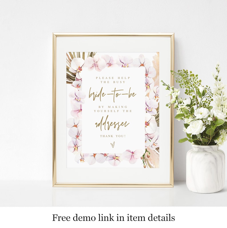 Please Help The Busy Bride To Be Desert #c65b Templett Boho Pink Write Your Address Printable Pampas Grass Bridal Shower Sign Template