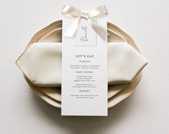 Cardápio de casamento, Cartões de marcação de lugar para download digital, Marcadores de lugar para menu de casamento, Modelo de cardápio, Cartões de lugar #vmt710