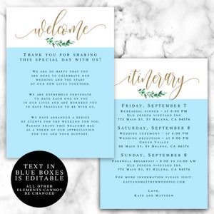 Greenery wedding itinerary Instant download Greenery template Greenery wedding welcome note template Editable wedding welcome bag note vm12 image 2