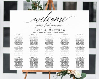 Horizontal seating chart template Wedding seating chart template Horizontal welcome seating chart sign Rustic seating chart download #vm51