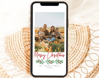 Merry Christmas Card Template, Electronic, Happy Holidays, Add Your Own Photo, Phone, Digital, Picture, Fully Editable Text, Custom DIY #c41
