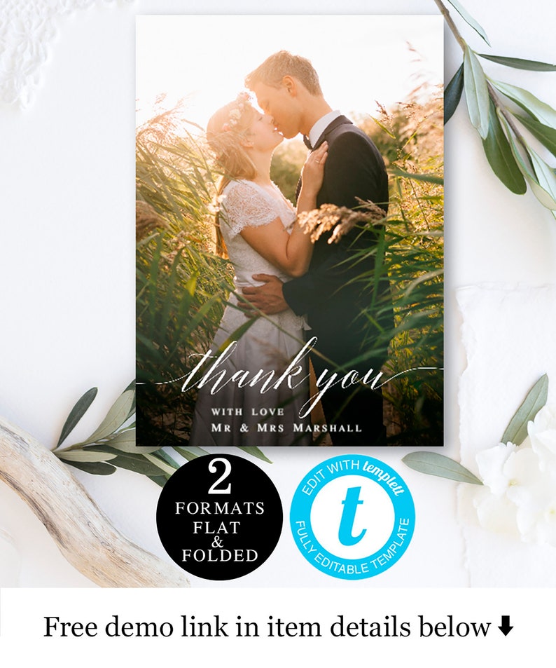 Thank You Card Template Wedding Photo Thank You Card Wedding Etsy New 