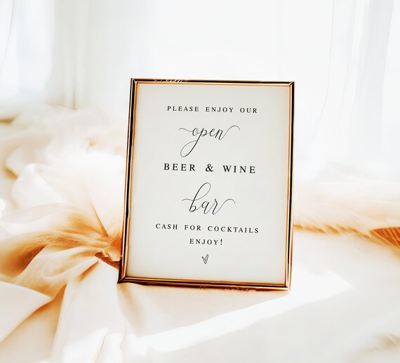 酒POWER様 オーダーページ Wedding Open Bar Wine and Beer Sign Template, Cash Cocktails, Edit