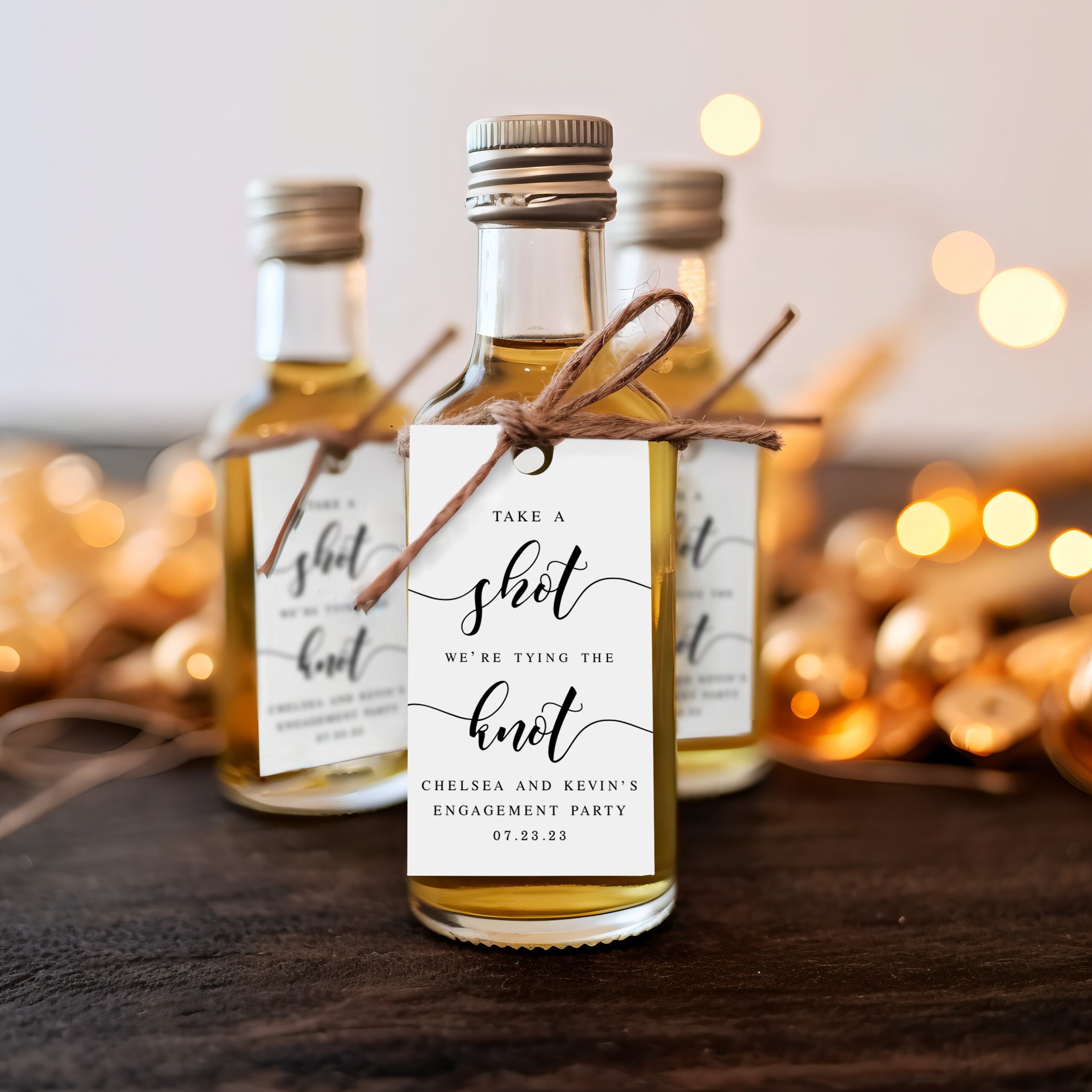 Mini Alkohol Tags Vorlage, Partygeschenke, Take A Shot We're Binden Den Knoten, Shot-Flasche Tags, Paar Dusche, Bearbeiten mit Templett DIY #vmt510