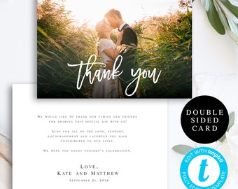 Wedding photo thank you card Thank you card wedding Photo thank you card Instant download Thank you card template wedding Templett DIY #vm91