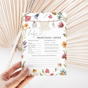 Voorspellingskaart baby, voorspellingskaart wilde bloemen baby, babykledingadvies en wensen voor toekomstige ouders, voorspellings- en advieskaart #c82