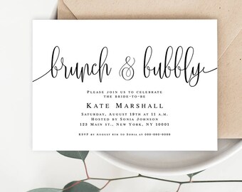 Brunch and bubbly bridal shower Invitation template Editable bridal shower invitation Brunch and bubbly template Brunch and bubbly theme