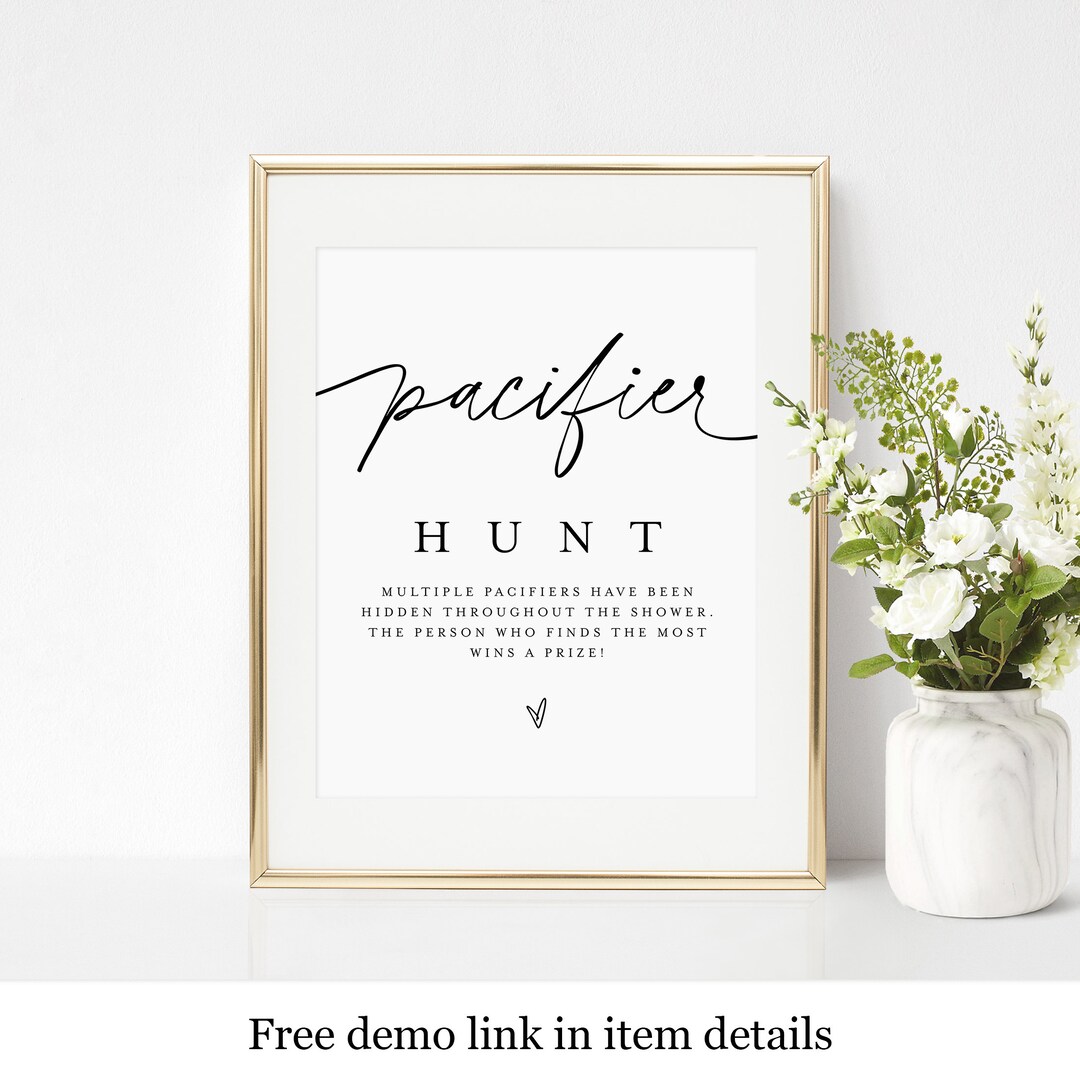 Pacifier Hunt Baby Shower Game, Pacifier Hunt Sign Template, Printable ...