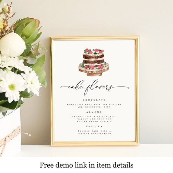 Cake Flavor Sign Template Editable Menu Download Etsy