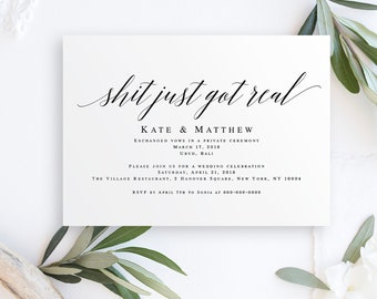 Just got real Elopement invitation template Funny save the date template DIY Wedding announcement template Just married announcement #vm51