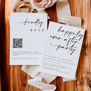 Happily Ever After Party Invitation With QR Code RSVP, Reception Party Invitation Template, Modern Wedding Elopement Announcement Card #f41