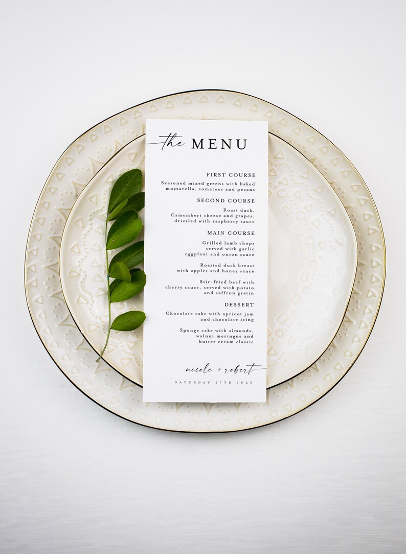 Minimalist Wedding Menu Template Wedding Rehearsal Dinner Etsy