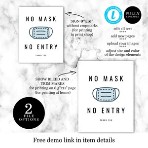 No Mask No Entry Template Fully Editable Text Printable - Etsy