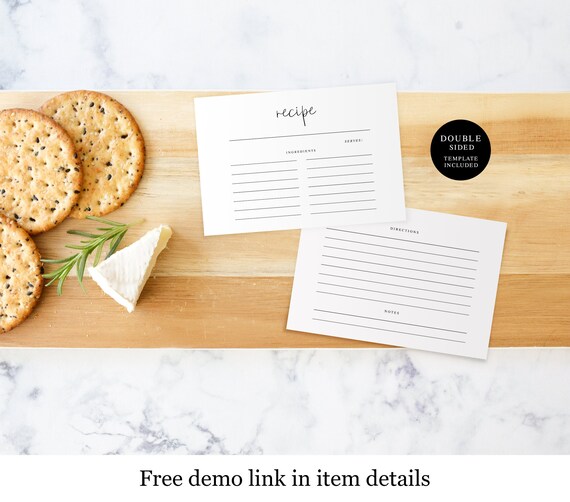 Double-sided Recipe Template Ingredient Printable Editable - Etsy