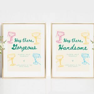 Bathroom Sign Template Templett, Handsome, Gorgeous, Download, Wedding Restroom, Ladies Room Toiletry Basket Sign, Customizable, Custom #c97