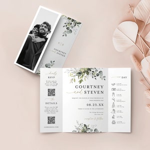 Gatefold Wedding Invitation With QR Code, Wedding Invite Template, QR Code RSVP, Details, Timeline, Customizable, Instant Download #c79