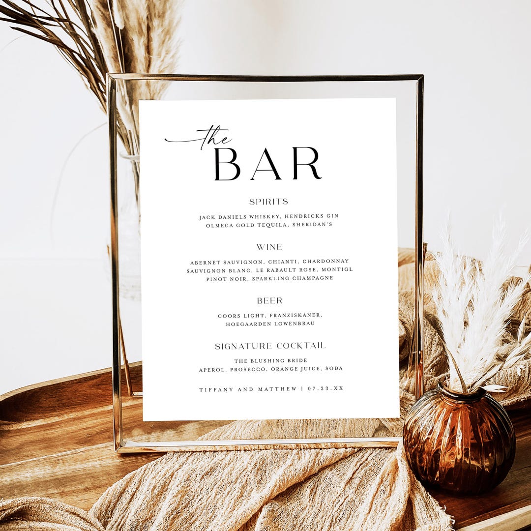 Bar Table Sign Bar Menu Drinks Bar Menu Template Bar Menu Editable Bar ...