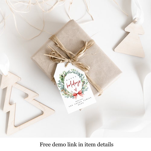 Printable Happy Holidays Tag Template Christmas Decor for - Etsy