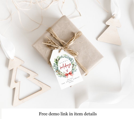 Printable Happy Holidays Tag Template Christmas Decor for | Etsy